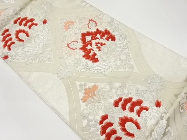 JAPANESE KIMONO / VINTAGE FUKURO OBI / WOVEN ABSTRACT FLOWERS & TATEWAKU PATTERN